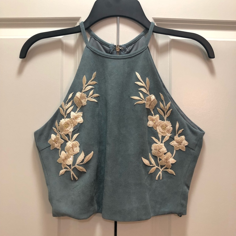 Embroidered Blue Crop Top